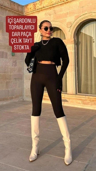 Kadın Uzun Yüksek Bel şardonlu Toparlayıcı Tayt - 1