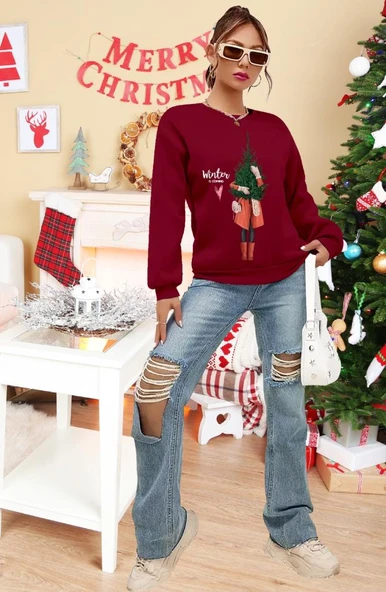 Kadın Uzun Kollu Bisiklet Yaka Desenli Viskon Iki Iplik Bluz - Resim 2