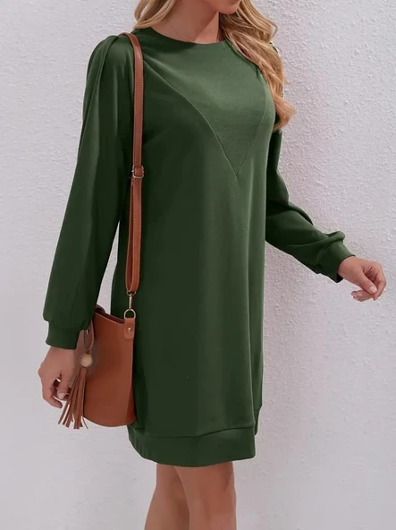 Kadın Uzun Kollu Bisiklet Yaka Iki Iplik Elbise - Resim 4