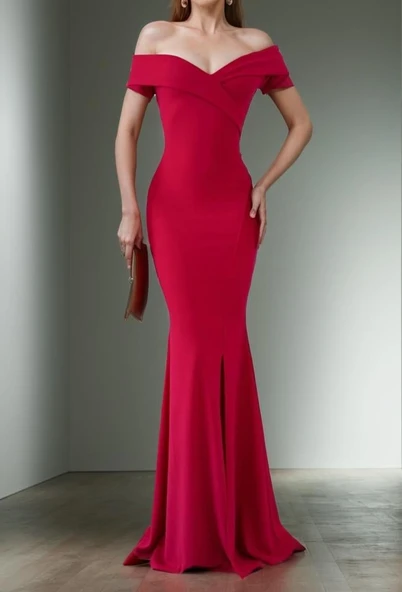 Kadın Dalgıç Kumaş Kayık Yaka Ve Dekolte Detaylı Elbise ürün görseli