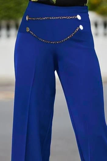 Kadın Beli Zincir Detay Ithal Krep Pantolon - Resim 2