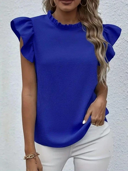 Kadın Kısa Kollu Fırfır Yakalı Bürümcük Bluz ürün görseli