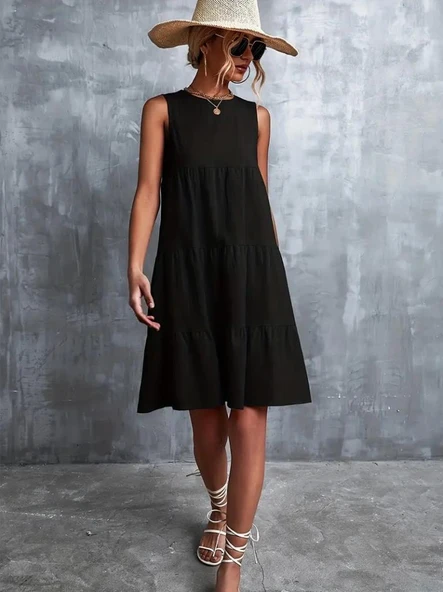 Kadın Sıfır Kol Bisiklet Yaka Aerobin Elbise - Resim 5