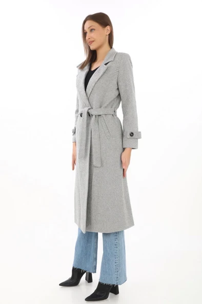 Astarlı Balık Sırtı Kaşmir Kaşe Kaban - Gri