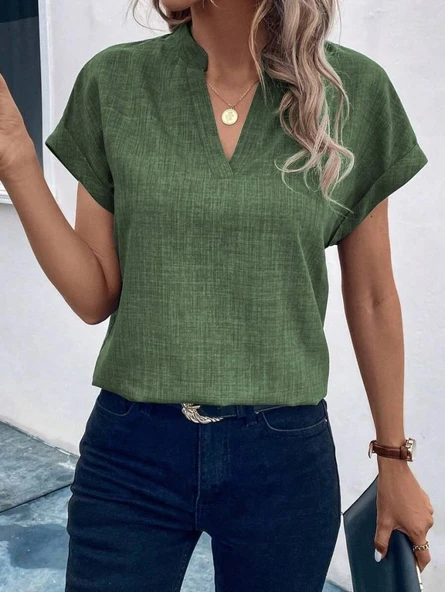 Kadın Kısa Kollu Hakim Yaka Sofya Bluz - Resim 3