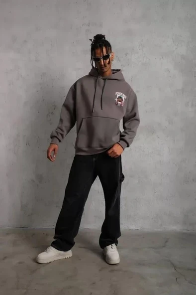 Erkek SCHOOL BOY Baskılı Kapüşonlu Sweat - Gri - Resim 4