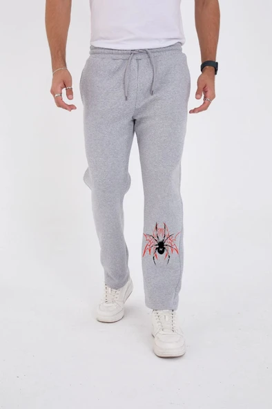 Oversize Üç İplik Baskılı Eşofman Pantolon - Gri - Resim 4