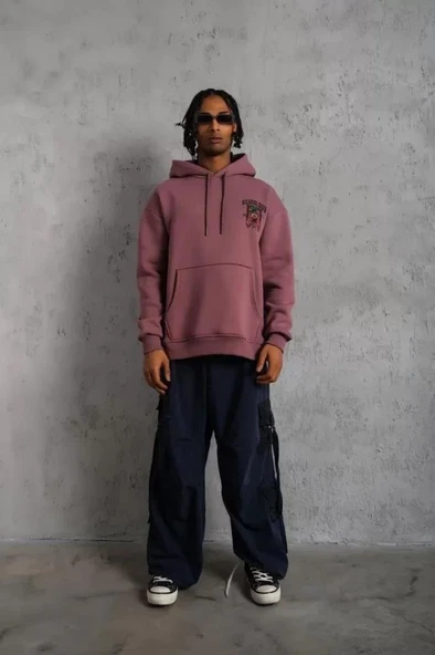 Erkek SCHOOL BOY Baskılı Kapüşonlu Sweat - Gül Kurusu - Resim 4