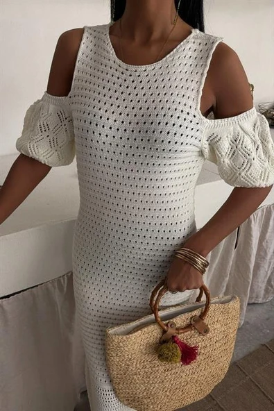 Omuz Detaylı Etek Ücü Püsküllü Triko Elbise 2862 - Resim 3