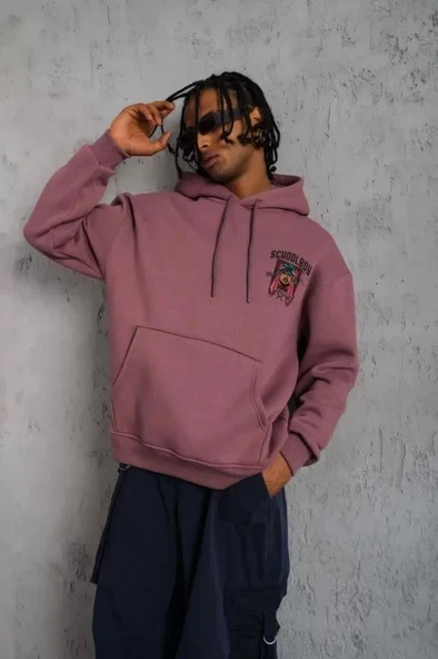 Erkek SCHOOL BOY Baskılı Kapüşonlu Sweat - Gül Kurusu - Resim 2