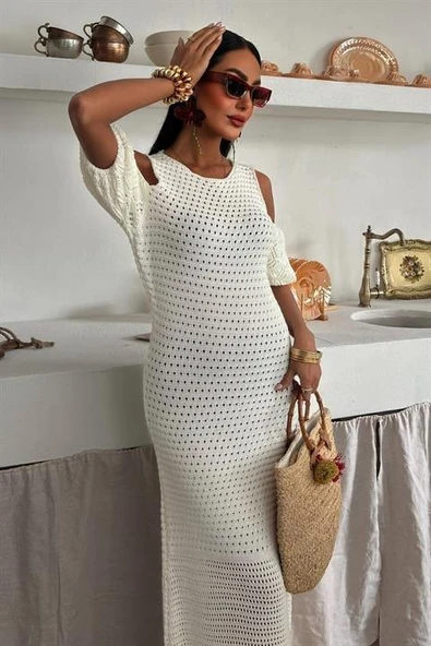 Omuz Detaylı Etek Ücü Püsküllü Triko Elbise 2862 - Resim 5