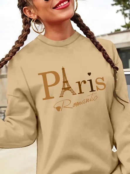 Kadın Uzun Kollu Bisiklet Yaka Yazılı Kısa Viskon Iki Iplik Elbise - Resim 2