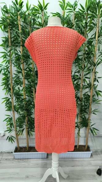 Kadın Sıfır Kol V Yaka Yanı Derin Yırtmaçlı Midi Boy Triko Elbise - Resim 9