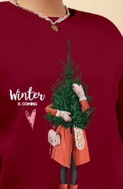 Kadın Uzun Kollu Bisiklet Yaka Desenli Viskon Iki Iplik Bluz - Resim 3