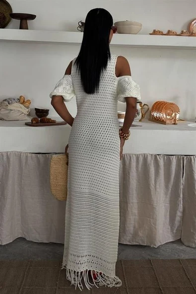 Omuz Detaylı Etek Ücü Püsküllü Triko Elbise 2862 - Resim 4