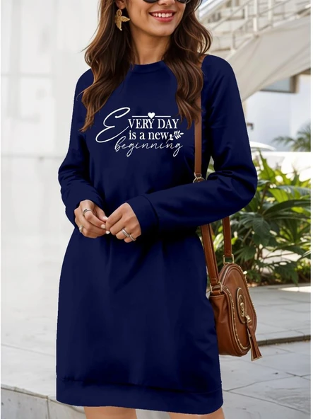 Kadın Uzun Kollu Bisiklet Yaka Kısa Viskon Iki Iplik Elbise - Resim 3