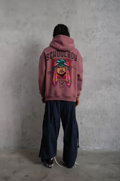 Erkek SCHOOL BOY Baskılı Kapüşonlu Sweat - Gül Kurusu - Resim 3