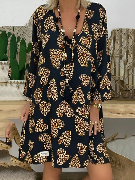 Kadın Uzun Kollu V Yaka Uzun Kol Mikro Midi Boy Elbise - Resim 5