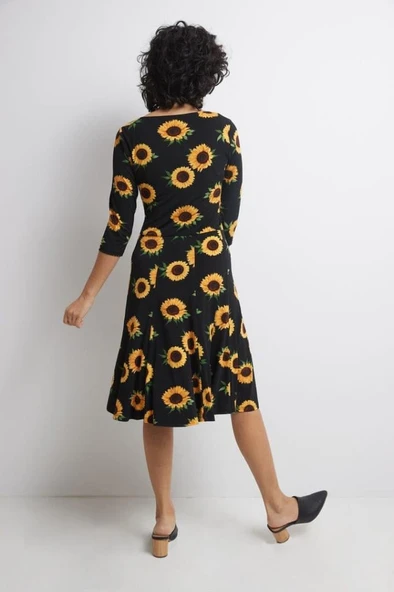 Kadın Truvakarkol Bisiklet Yaka Midi Mikro Elbise - Resim 4