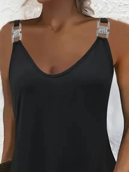 Kadın Askılı V Yakalı Toka Detaylı Janjan Krep Elbise - Resim 2