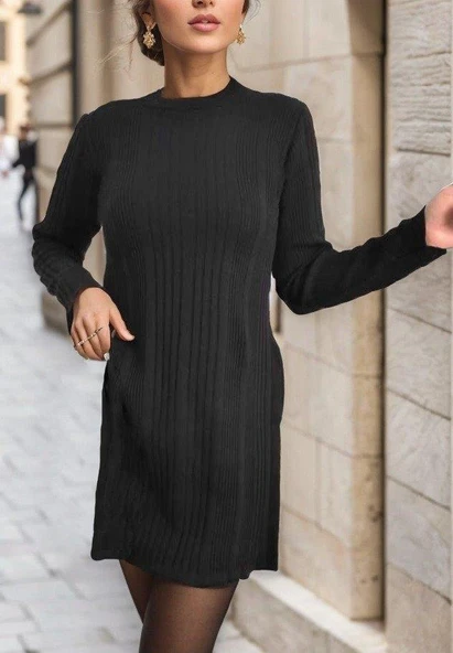 Kadın Uzun Kollu Bisiklet Yaka Iki Yandan Yırtmaç Detay Triko Bluz - Resim 5