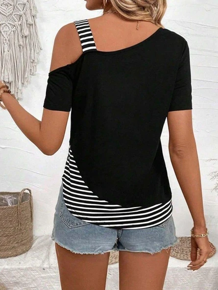 Kadın Kısa Kollu Omuzdan Askılı Viskon Bluz - Resim 5