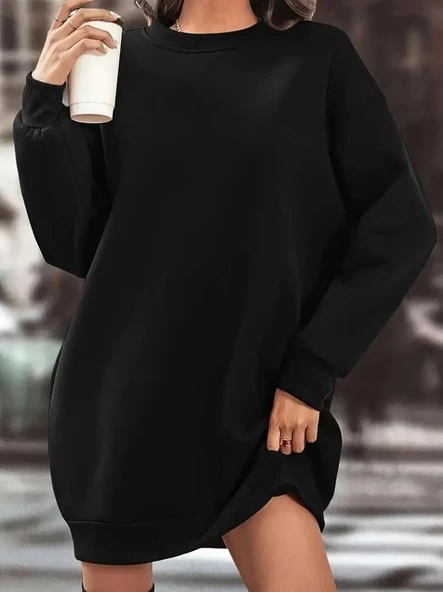 Kadın Uzun Kollu Bisiklet Yaka Iki Iplik Elbise - Resim 2