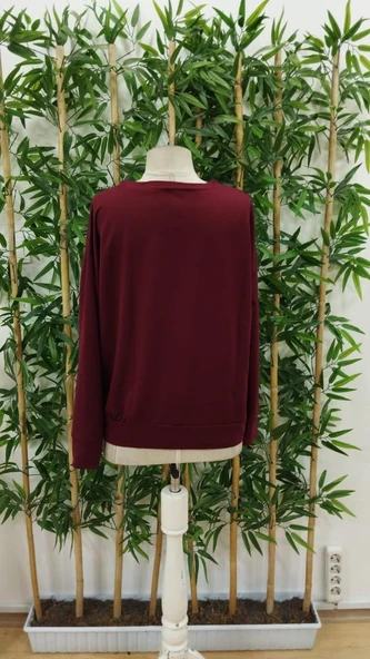 Kadın Uzun Kollu Bisiklet Yaka Desenli Viskon Iki Iplik Bluz - Resim 6