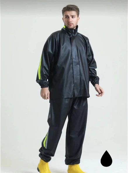 Tam Kalıp Motorcu Kurye Su Gecirmez Yağmurluk Takım - Siyah ürün görseli