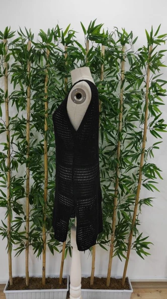 Kadın Kolsuz Derin Sırt Dekolteli Ajurlu Triko Pareo - Resim 6