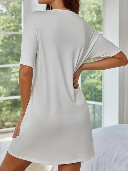 Kadın Kısa Kollu Yazı Baskılı Basic Mini Elbise - Resim 2