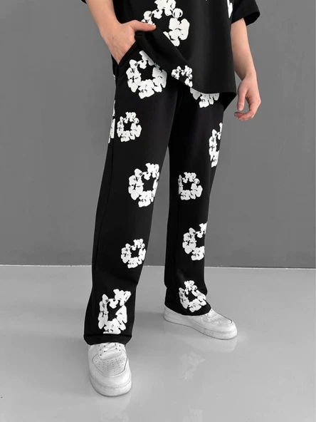 Iki İplik Kumaş Baskılı Esofman - Siyah ürün görseli