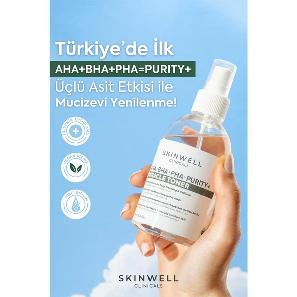 Skinwell AHA - BHA - PHA İçeren Cildi Onarmaya Sebum Dengelenmeye Yardımcı Yüz Bakım Sprey Tonik 200ML - 3