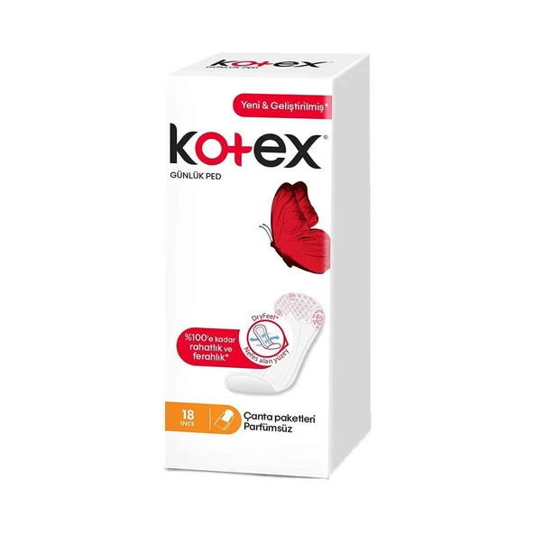 Kotex İnce Günlük Ped Parfümsüz 18li ürün görseli 1