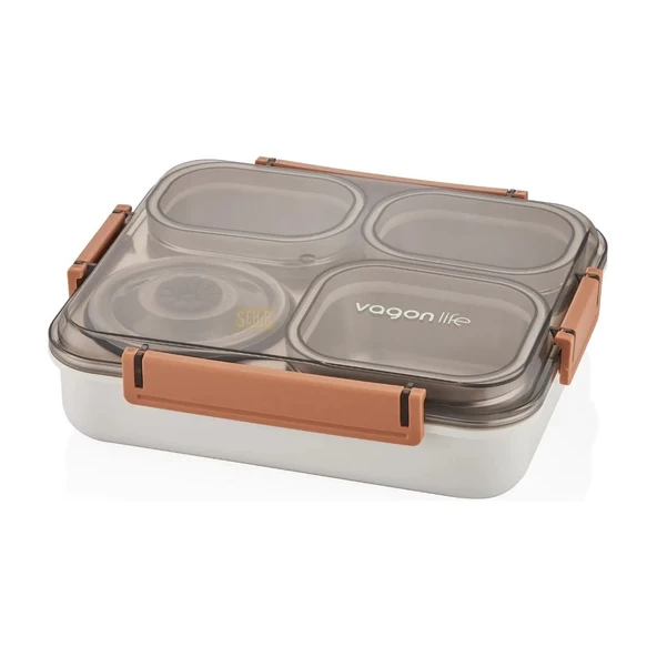 Vagonlife VAGONLİFE ÇELİK YEMEK KABI TEK KATLI 4 BÖLMELİ 1200 ML - LUNCH BOX XC-7080