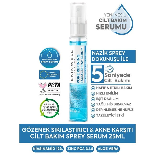Skinwell Gözenek Sıkılaştırıcı ve Yoğun Nemlendirici Yüz Bakım Sprey Serum 25ML - 2