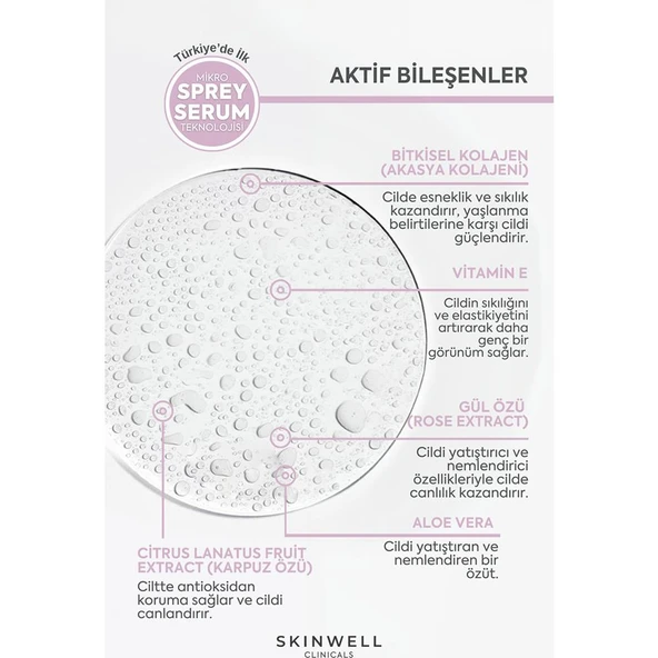 Skinwell Sıkılaştırıcı Etki Bitkisel Kolajen Gül Ekstrakt Içerikli Yüz Bakım Sprey Serum 25ML - Resim 5