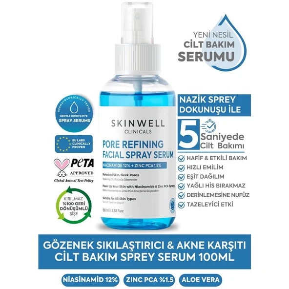 Skinwell Gözenek Sıkılaştırıcı ve Yoğun Nemlendirici Yüz Bakım Sprey Serum 100ML - Resim 2