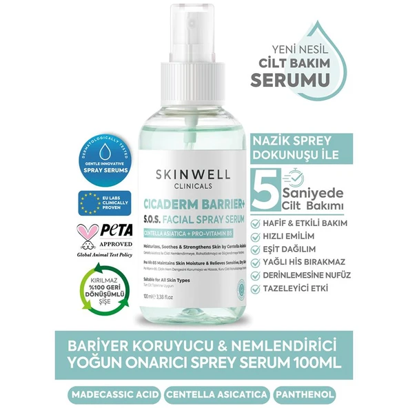 Skinwell Cicaderm S.o.s Cilt Bariyer Güçlendirici ve Sebum Dengeleyici Yüz Bakım Sprey Serumu 100ML - Resim 2