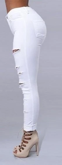 Kadın Yüksek Bel Lazer Yırtık Desenli Kot Pantolon - Resim 3