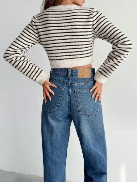 Kadın Uzun Kollu Balıkçı Yaka Crop Triko Bluz - Resim 4