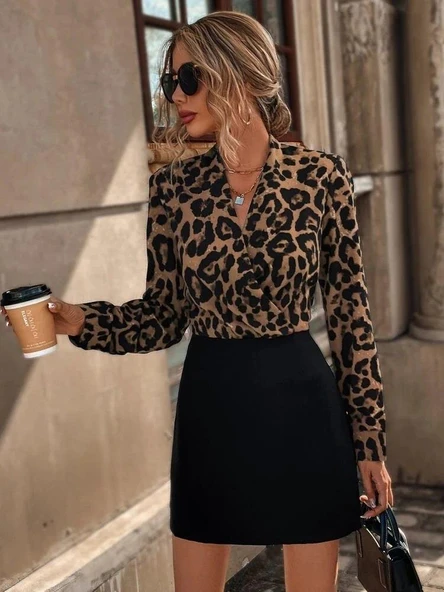 Kadın Uzun Kollu Kruvaze Yaka Krep Mini Boy Elbise ürün görseli