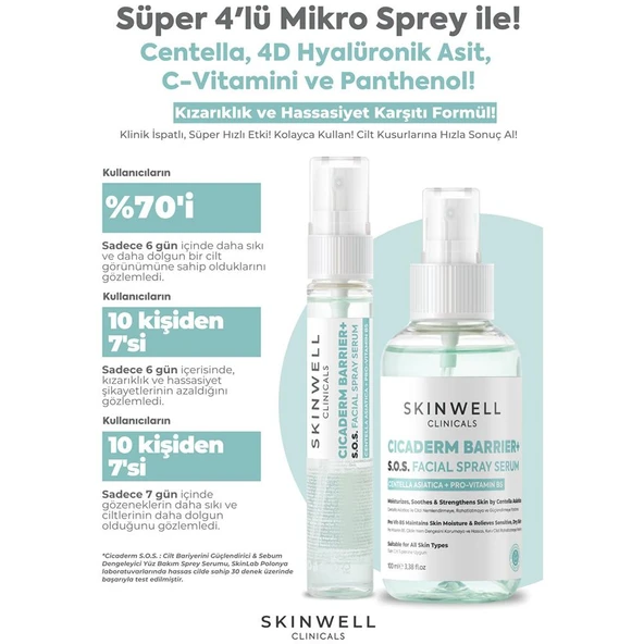 Skinwell Cicaderm S.o.s Cilt Bariyer Güçlendirici ve Sebum Dengeleyici Yüz Bakım Sprey Serumu 100ML - Resim 4