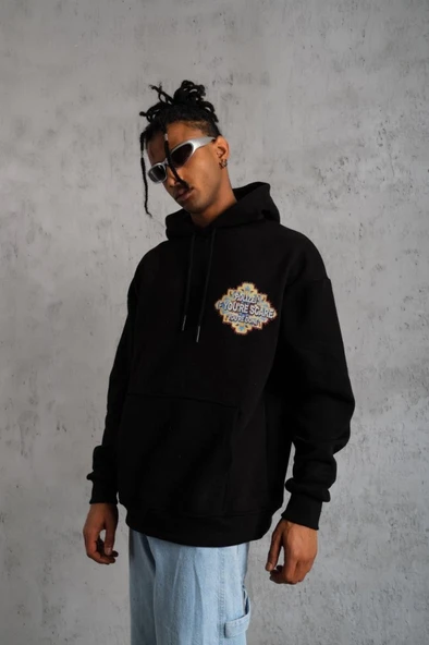 Erkek Kilim Desen Kapüşonlu - Siyah - Resim 3