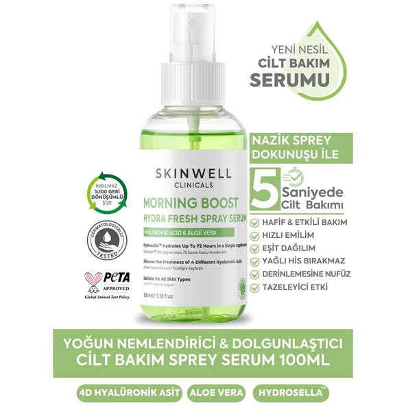 Skinwell Sabah Yoğun Bakım Hyalüronik Asit İçerikli Yüz Bakım Sprey Serum 100ML - Resim 2