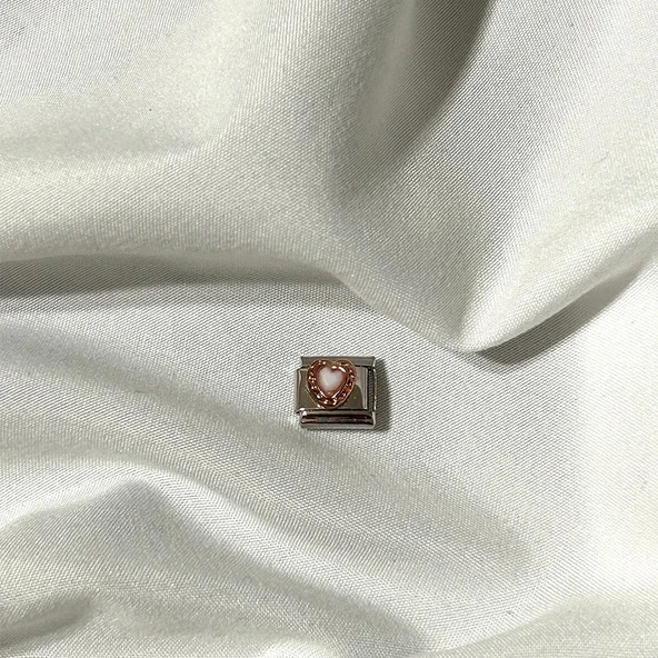 Lüks İtalyan Bileklik Mini Beyaz Kalp Charm - 1