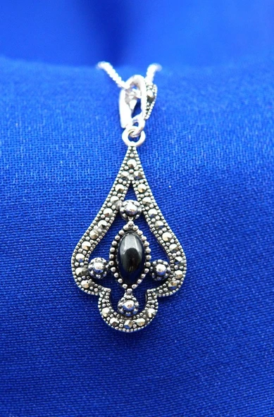 925 Ayar Kadın Oltu Taşı Kadın Kolye sk00075 ürün görseli 1