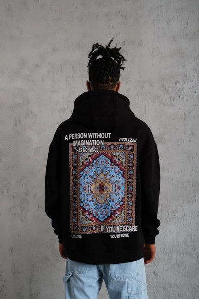 Erkek Kilim Desen Kapüşonlu - Siyah ürün görseli