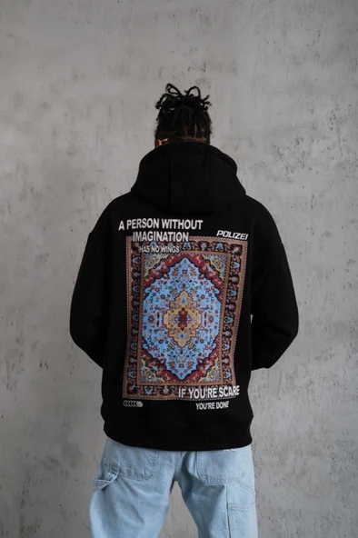 Erkek Kilim Desen Kapüşonlu - Siyah - Resim 2