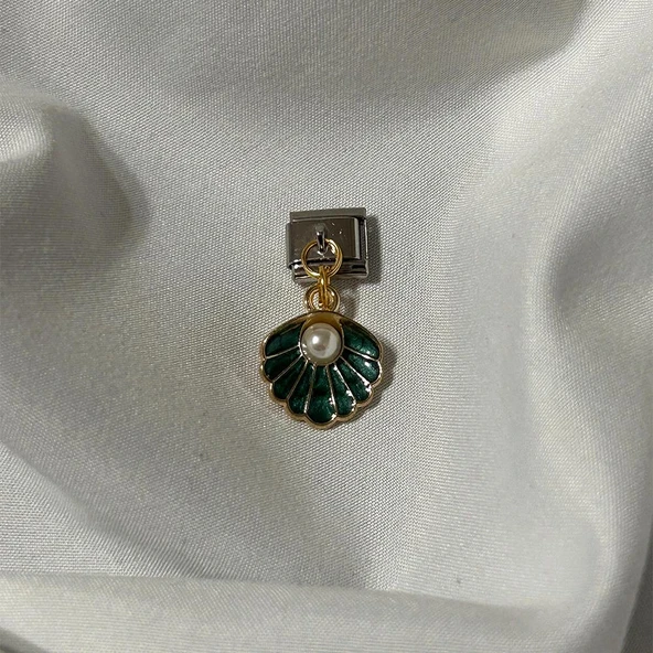 Lüks İtalyan Bileklik İnci İstiridye Bileklik Charm - Yeşil - 1